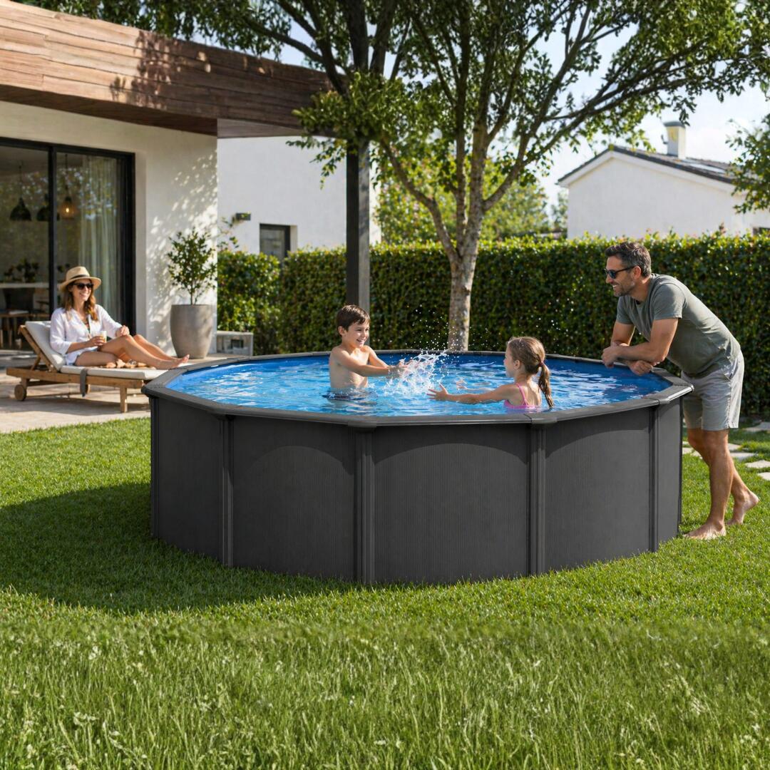 Nix Pool 2933 piscine hors-sol acier anthracite ronde Ø550x120 cm avec 5/6