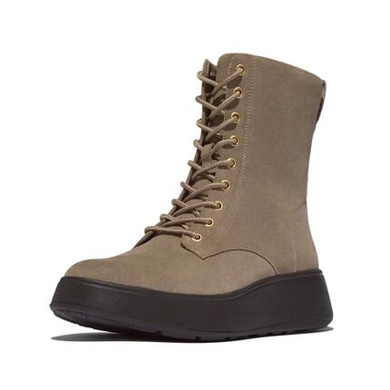 FITFLOP F-Mode Suede Lace-Up Flatform Ankle Boots TAUPE 40