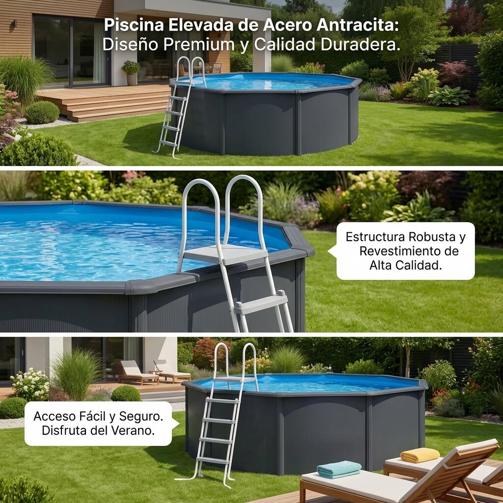 Nix Pool 2933 piscine hors-sol acier anthracite ronde Ø550x120 cm avec 6/6