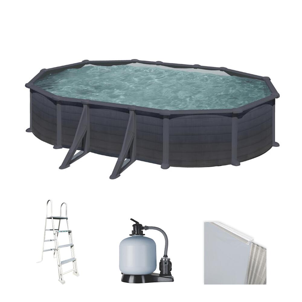 Piscina elevada Gre Ovalada antracita 132cm de altura 730x375x132 2/7