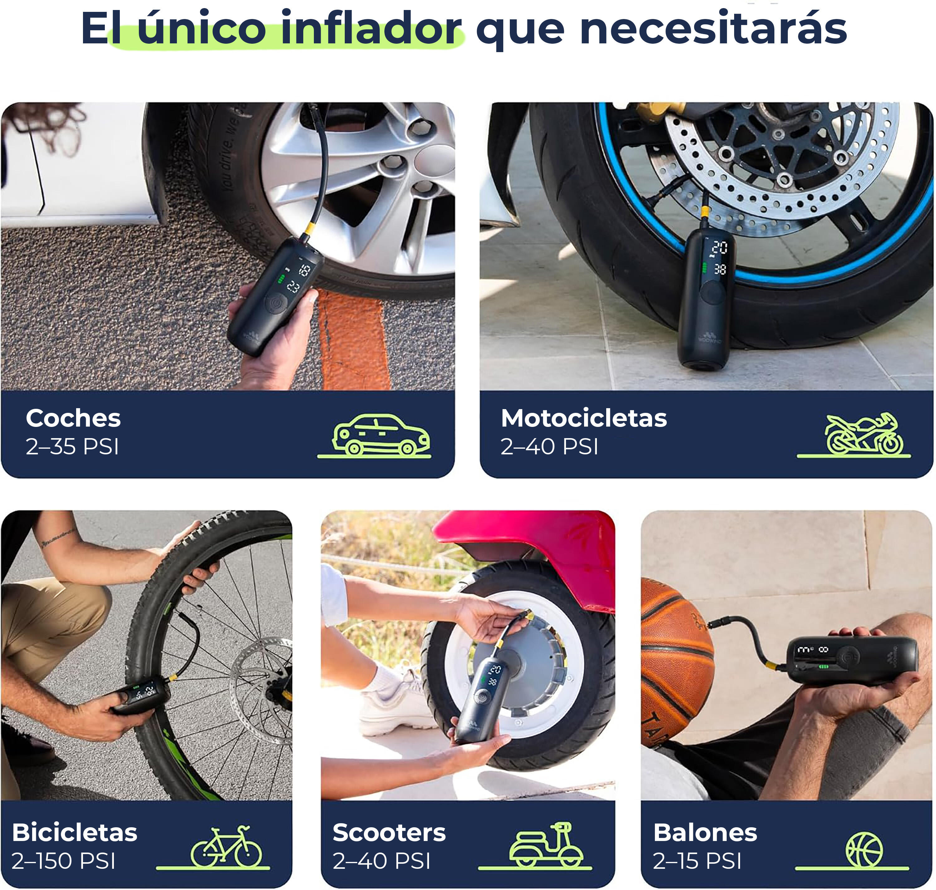 Woowind LP1 inflador portátil compacto, negro 4/5
