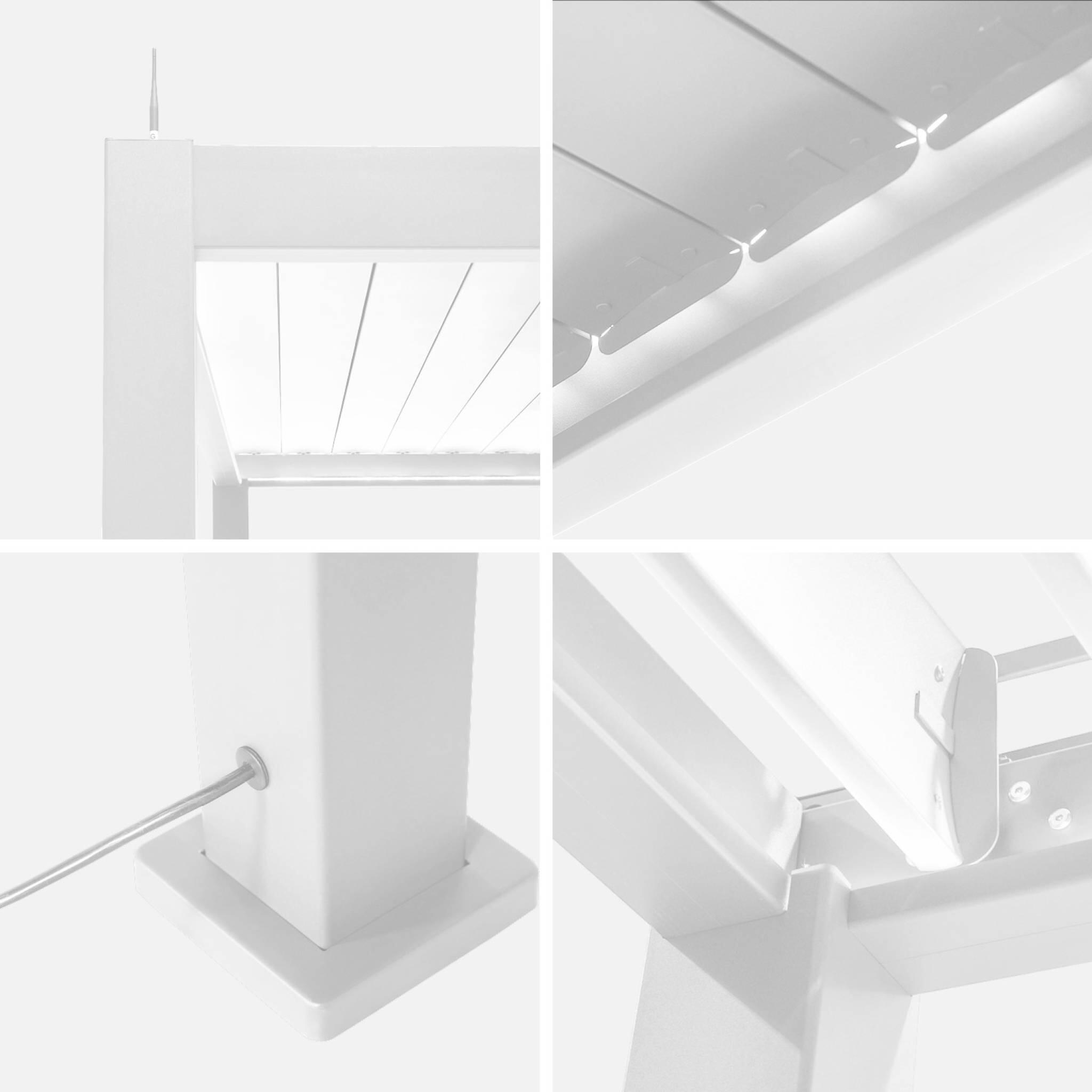 Pérgola bioclimática LED em alumínio 3x4m com estore 3m + estore 4m, Branco 3/5