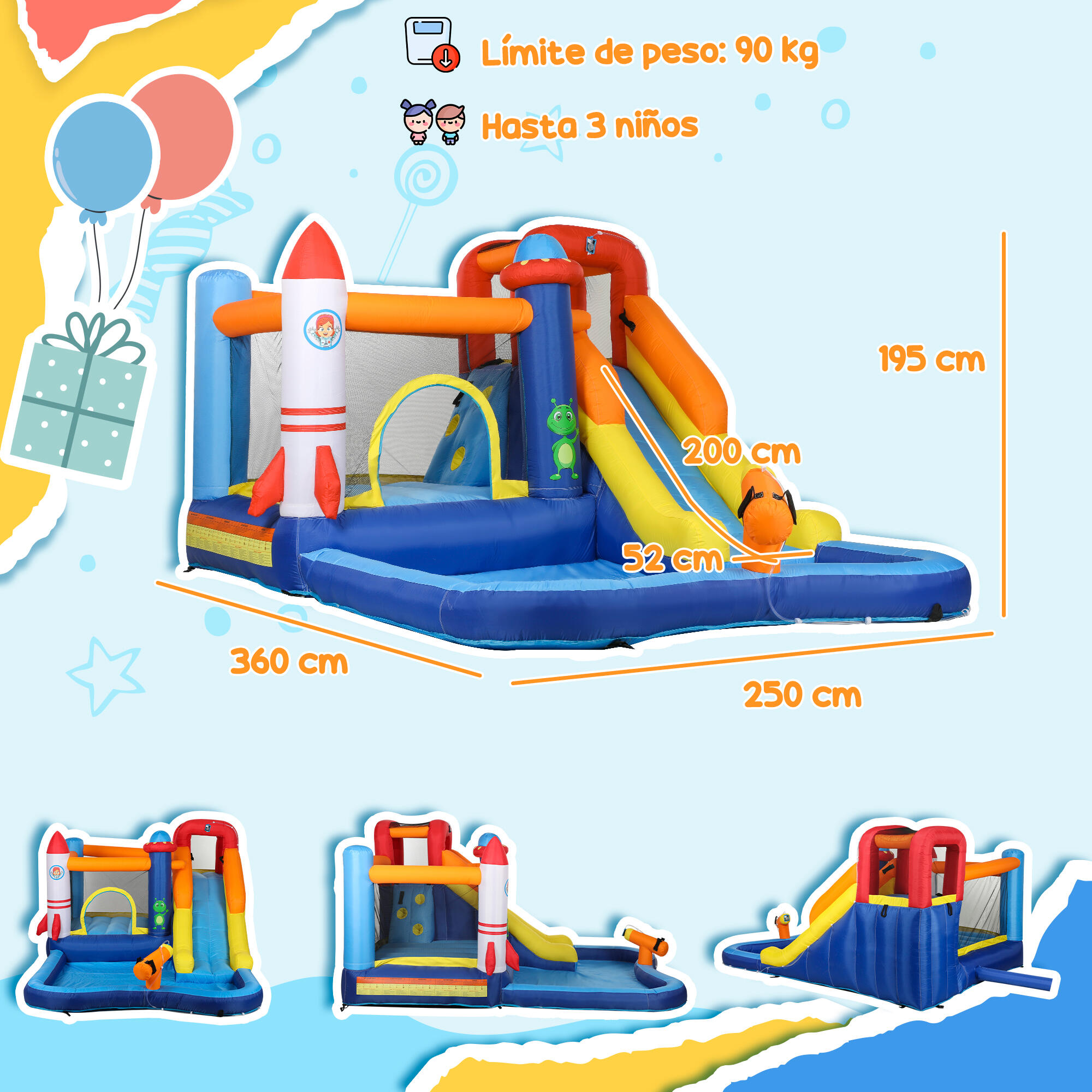 Castelo insuflável 360x250x195 cm multicor AIYAPLAY 3/7