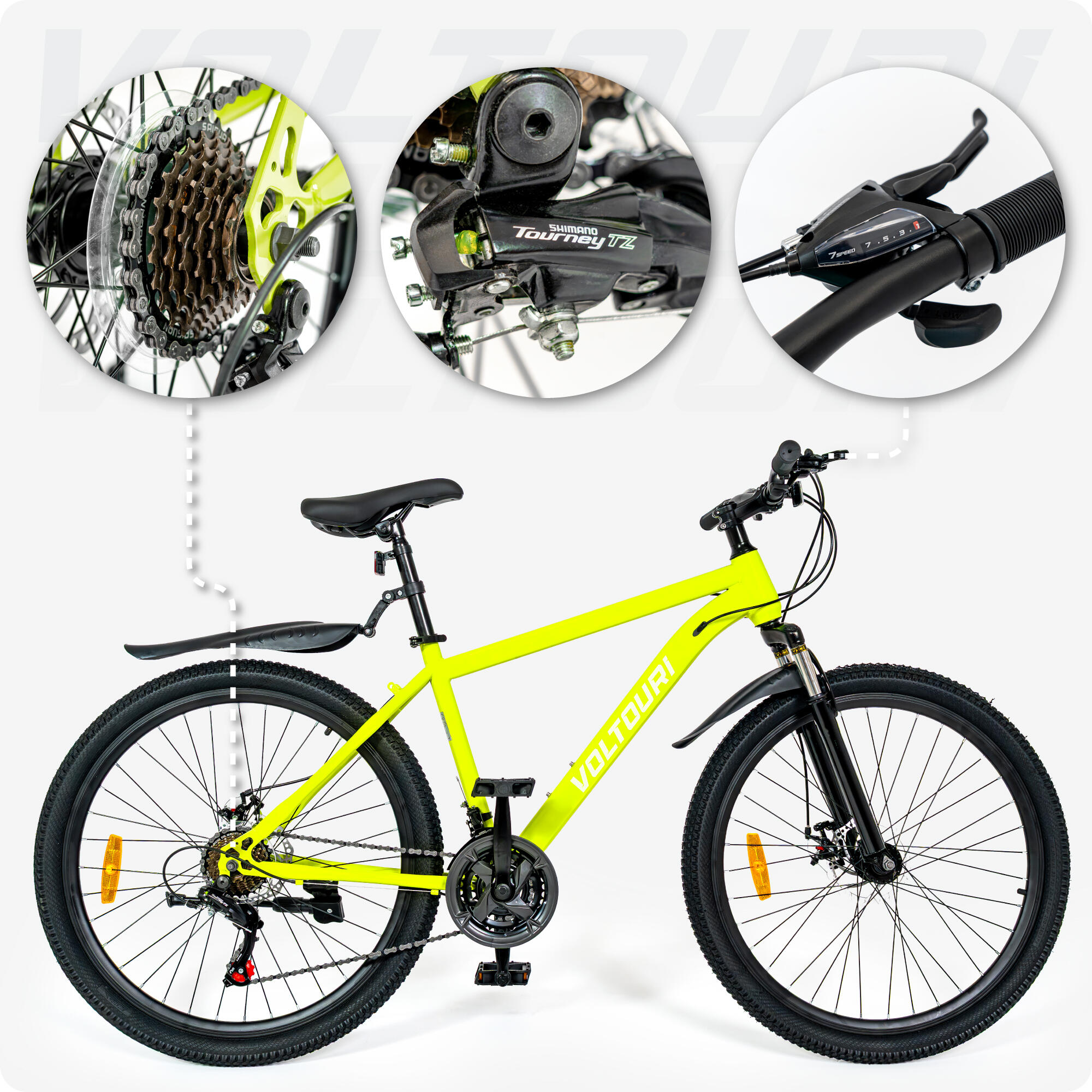 Mountainbike - VOLTOURI BK08 - 26 inch, vering, schijfremmen, 21 versnellingen 7/8