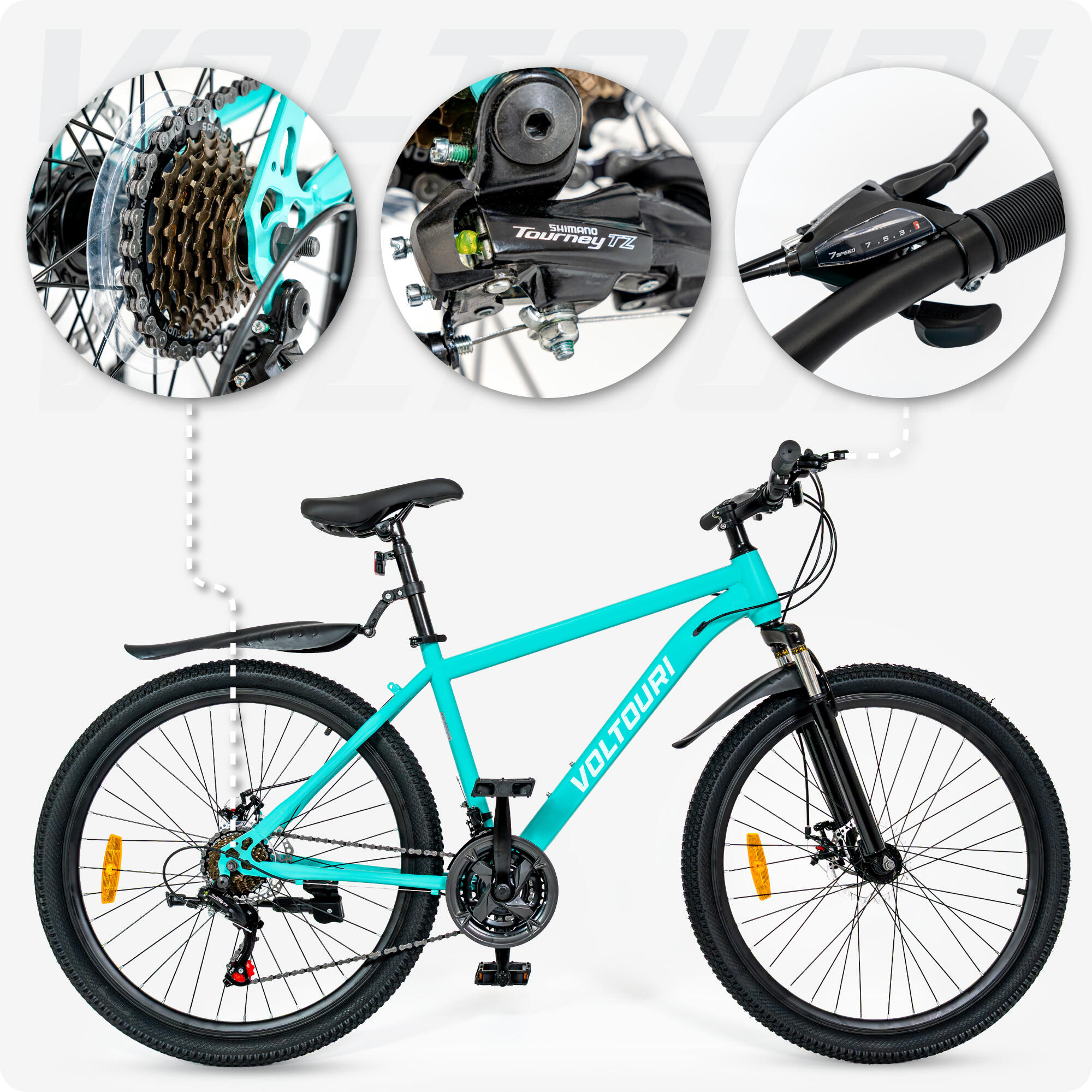 Mountainbike - VOLTOURI BK09 - 26 inch, vering, schijfremmen, 21 versnellingen 6/8