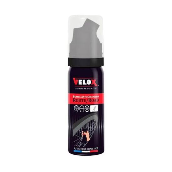 Bombe anti-crevaison pour pneu-boyau raccord directe valve Velox Presta 50 ml