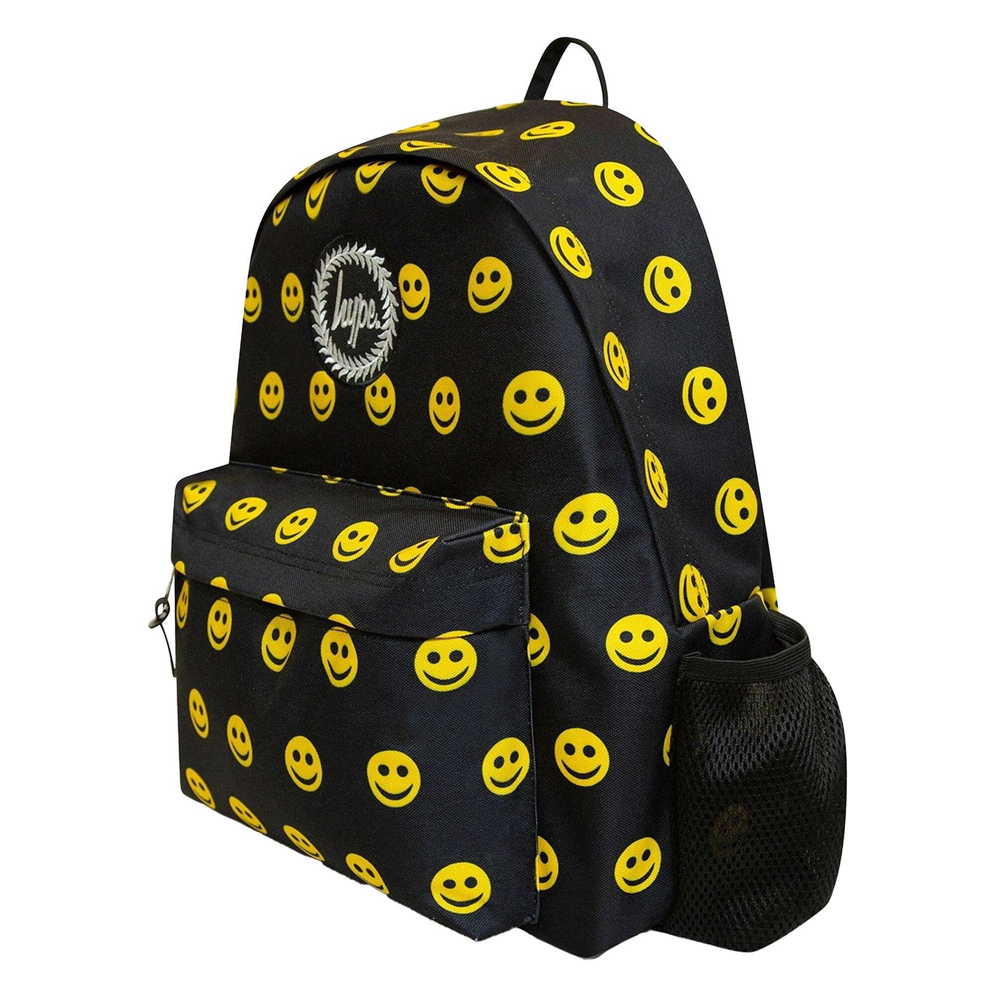 Hype - Unisex Rucksack Schwarz Gelb Smiley Laptopfach Gepolstert 3/4