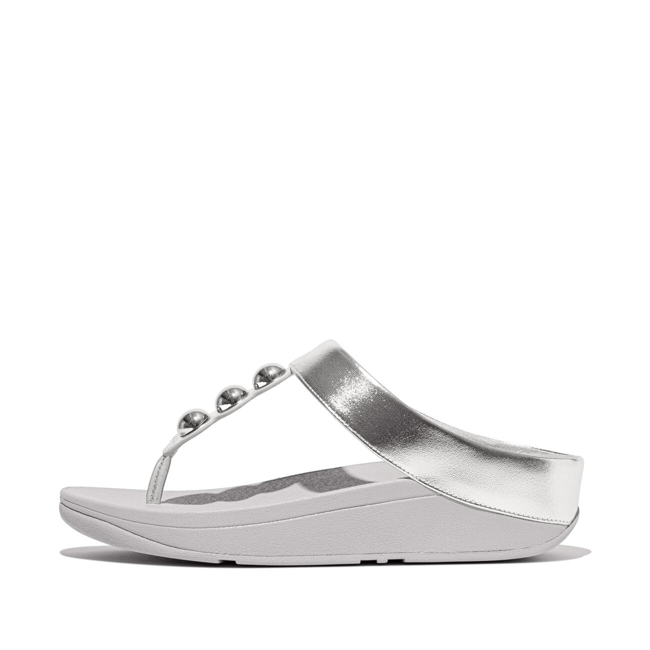 FITFLOP Fino Mirror-Dome Metallic-Leather Toe-Post Sandals  SILVER 37 3/7
