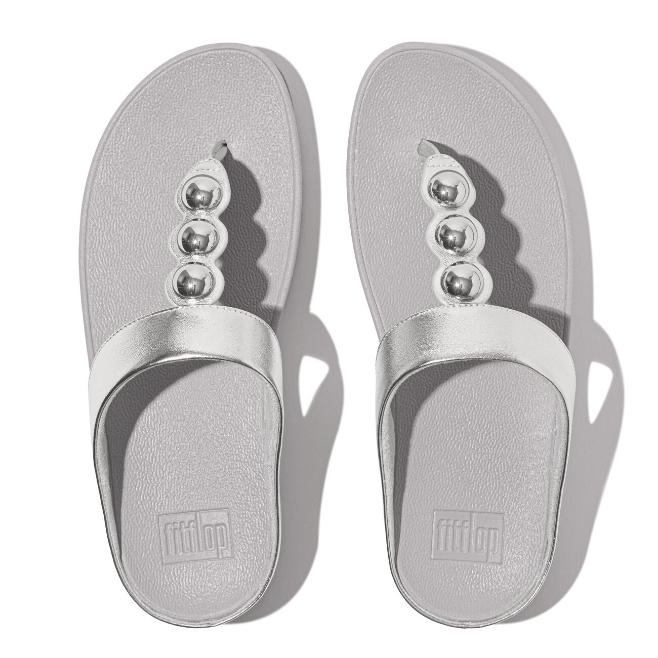 FITFLOP Fino Mirror-Dome Metallic-Leather Toe-Post Sandals  SILVER 37 5/7