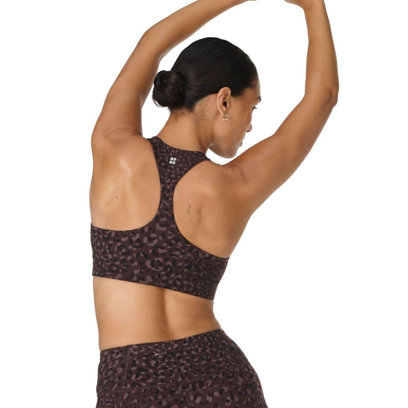 SWEATY BETTY Power Racer Bra  BRUINE LUIPAARDPRINT MET STIPPEN L 3/7