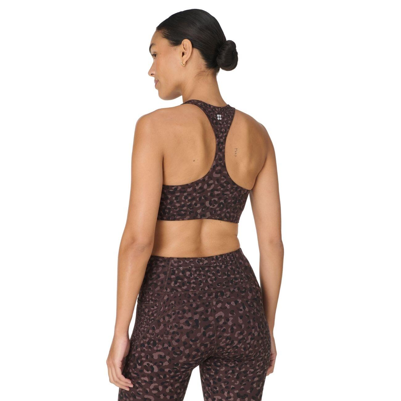 SWEATY BETTY Power Racer Bra  BRUINE LUIPAARDPRINT MET STIPPEN L 4/7