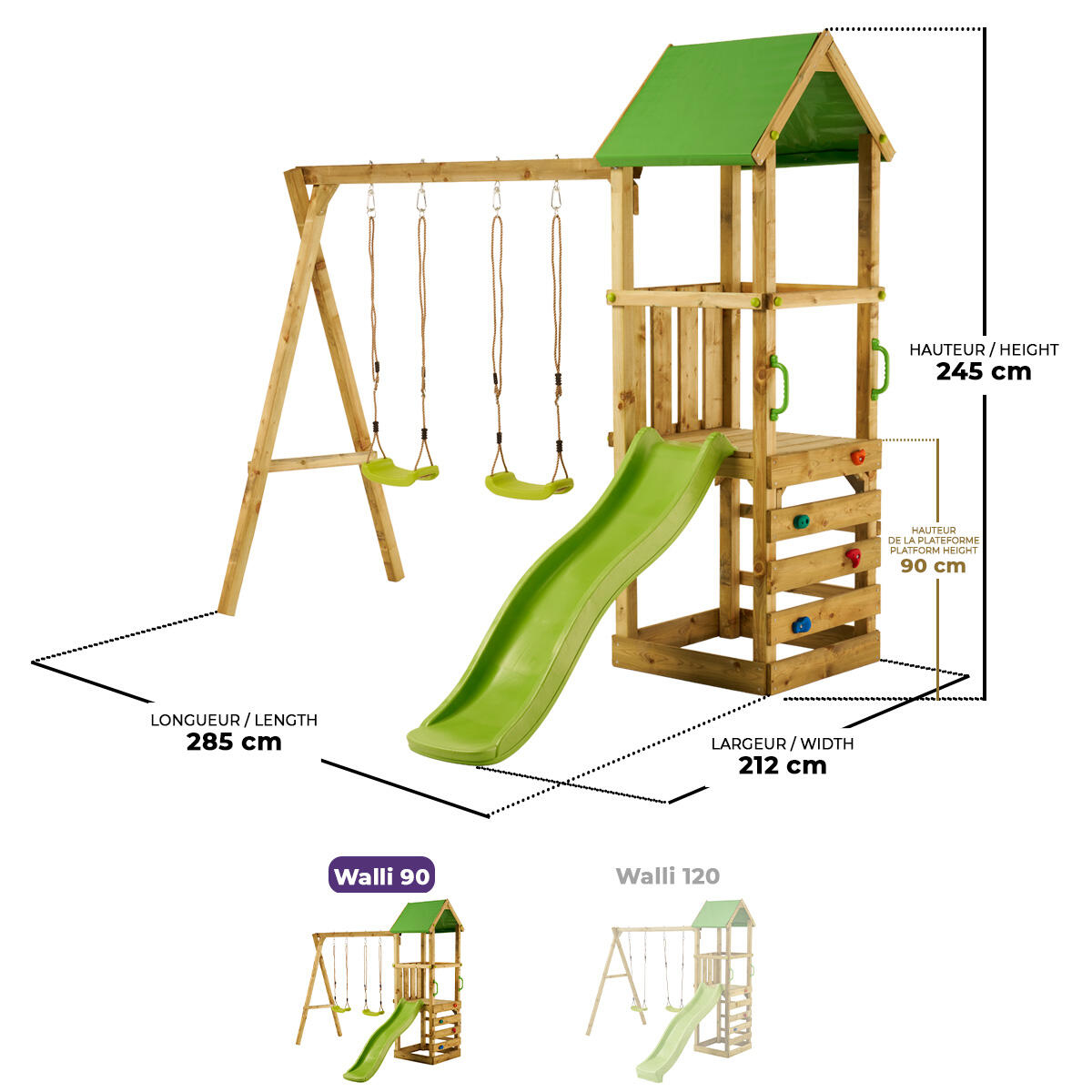 Aire de jeux bois enfant : plateforme 90 cm avec toboggan WALLI 3/5