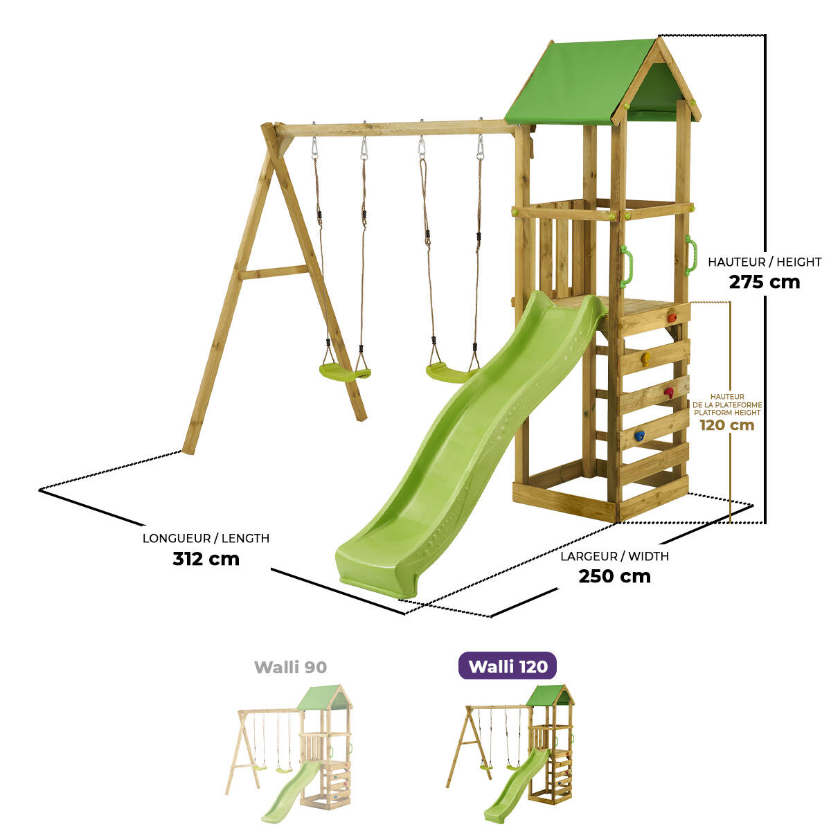 Aire de jeux bois enfant : plateforme 120 cm avec toboggan WALLI 3/5
