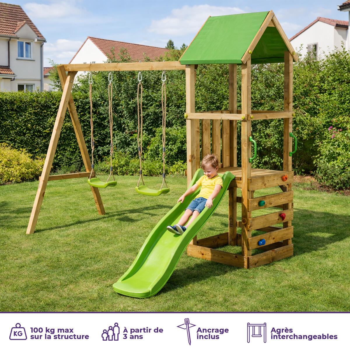 Aire de jeux bois enfant : plateforme 90 cm avec toboggan WALLI 2/5