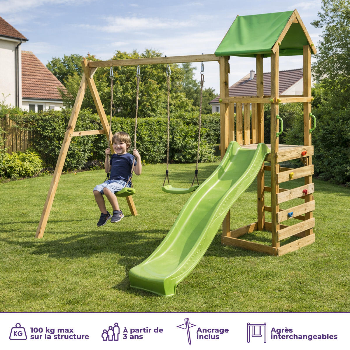 Aire de jeux bois enfant : plateforme 120 cm avec toboggan WALLI 2/5