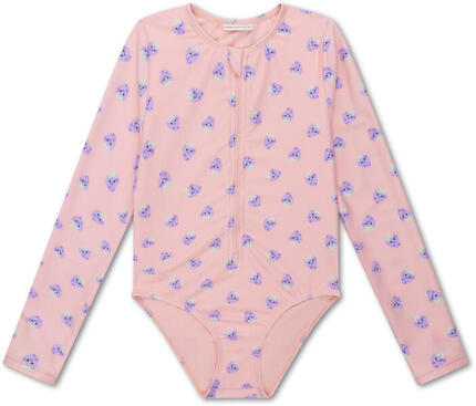 Maillot de bain anti-UV fille à manches longues - Lila - Leopard - 98/104
