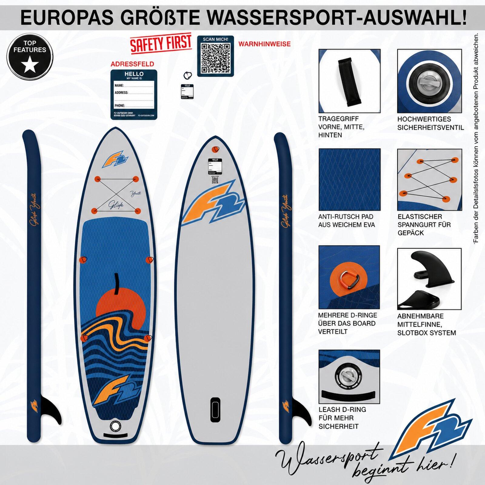 F2  SUP Stand Up Paddle Board Glide Surf Youth Wing 280cm 9,2 Grau 2/7