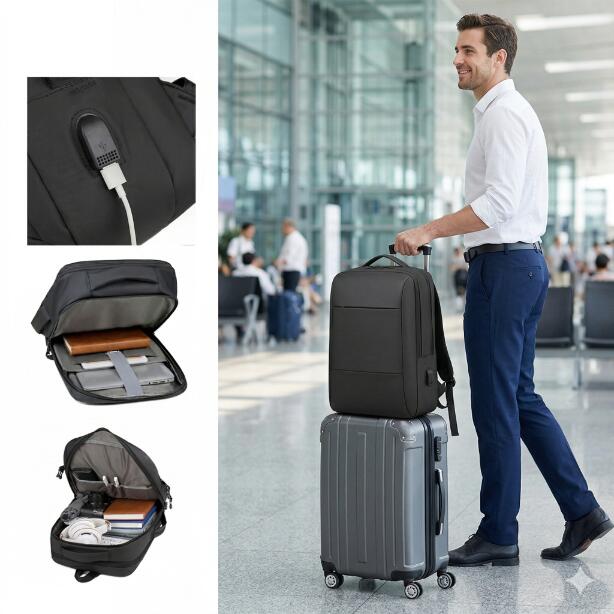 Rucsac multifunctional calatorie, USB incarcare, potrivit avion, 44 x 34 x 15 cm