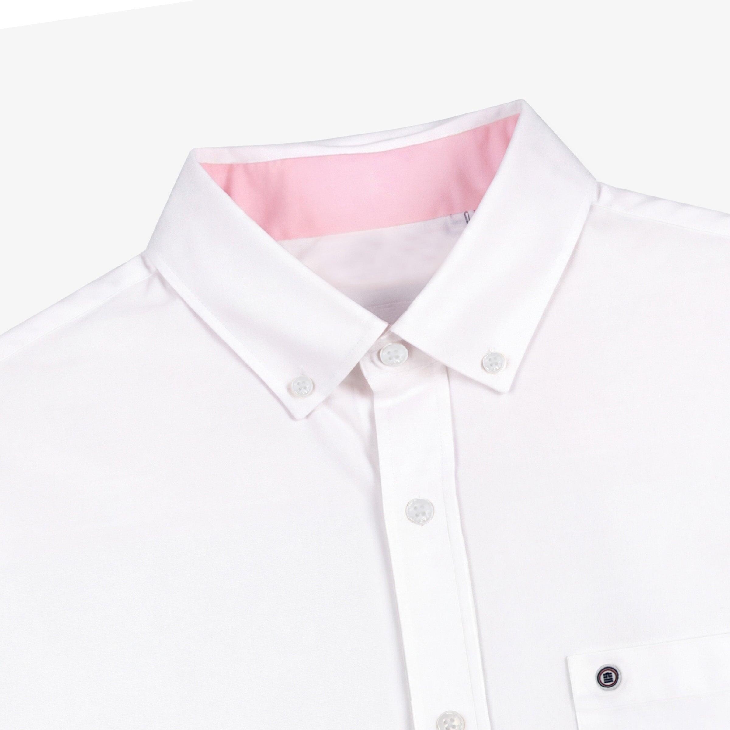 Camicia a maniche lunghe in cotone oxford con taschino bianco 3/4