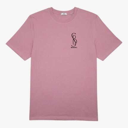 Camisetas de cuello redondo Tobias de algodón rosa con estampado en el pecho