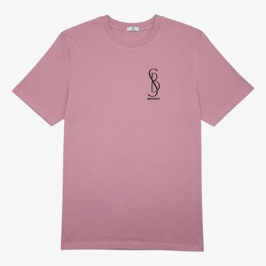 Camisetas de cuello redondo Tobias de algodón rosa con estampado en el pecho