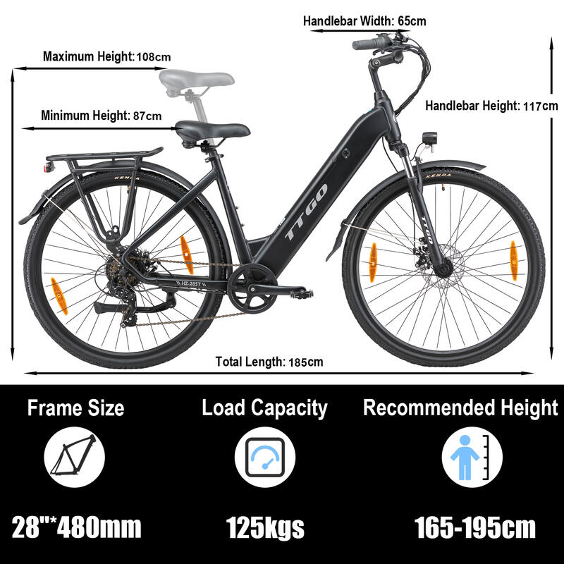 Bicicletă electrică urbană TTGO HZ-28ST, 36V 20Ah, Shimano 7 viteze
