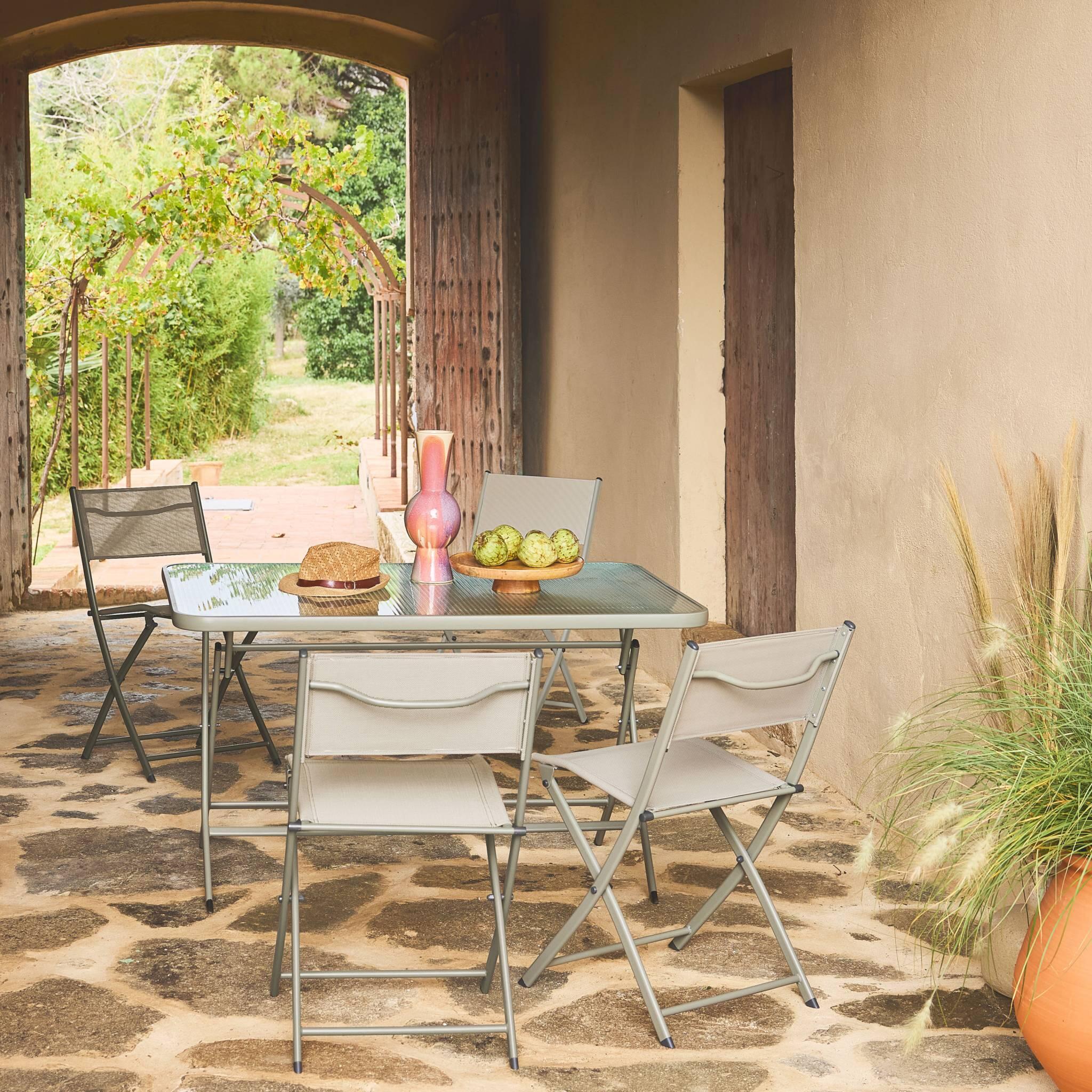 Mesa de jardim dobrável de aço com 4 cadeiras, Verde caqui 2/5