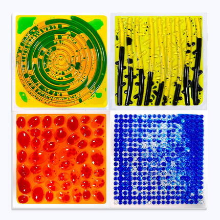 Kinder Sensorik Flüssigkeitsmatten Gel Bodenfliesen 4er Set 30x30cm Bunt