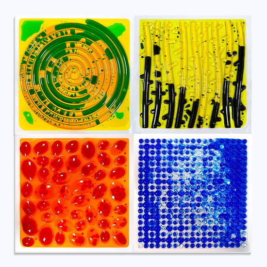 Kinder Sensorik Flüssigkeitsmatten Gel Bodenfliesen 4er Set 30x30cm Bunt