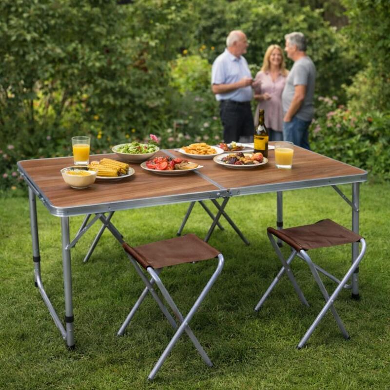 Set masa turistica pliabila si 4 scaune, pliere tip valiza, cadru de aluminiu