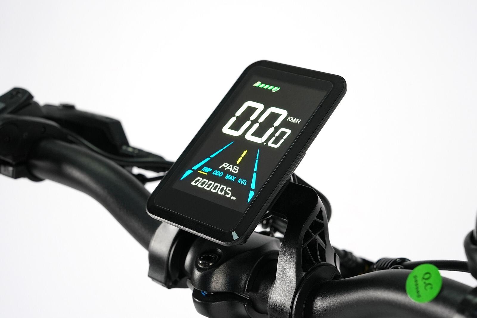 Bicicleta híbrida eléctrica F8 neumáticos anchos larga autonomía verde 3/7