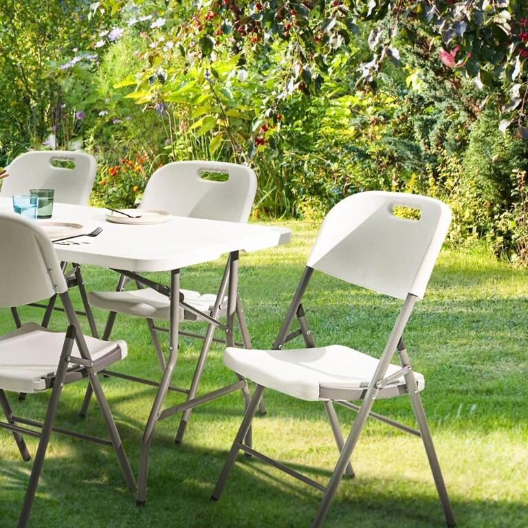 Set 4 scaune pliabile, cadru metalic, 120 kg, maner transport, 44.5x58x82 cm