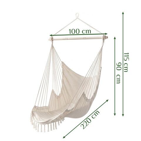 Scaun suspendat tip hamac 2 in 1, 150 kg, bumbac 320 g/mp, 220 x 100 x 115 cm
