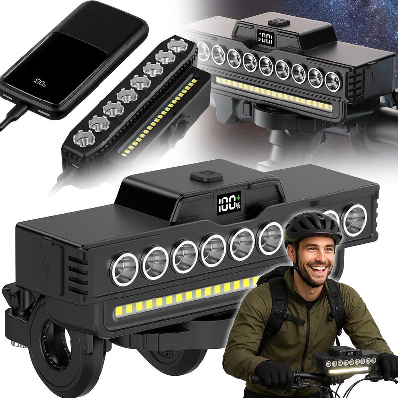 Far bicicleta reincarcabil cu claxon, 9 LED-uri, 7 moduri iluminare, cablu USB