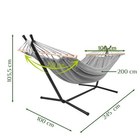 Hamac de gradina XXL, 250 kg, bumbac/poliester, husa depozitare, 200x150 cm