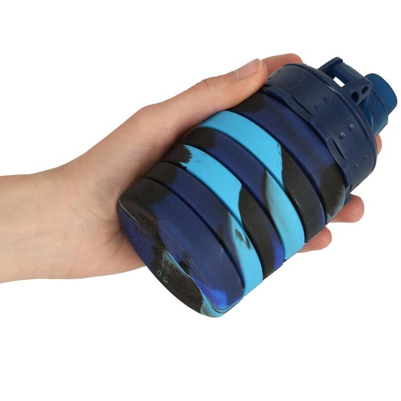 Sticla de apa pliabila, silicon, 250-500 ml, 13.5x7 / 23x7 cm,  albastru/negru