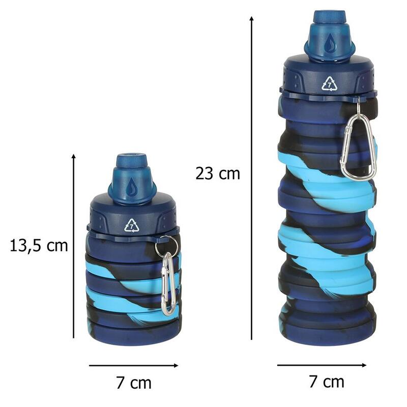 Sticla de apa pliabila, silicon, 250-500 ml, 13.5x7 / 23x7 cm,  albastru/negru
