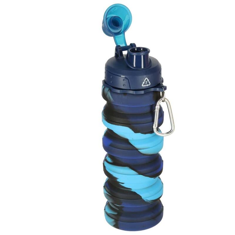 Sticla de apa pliabila, silicon, 250-500 ml, 13.5x7 / 23x7 cm,  albastru/negru