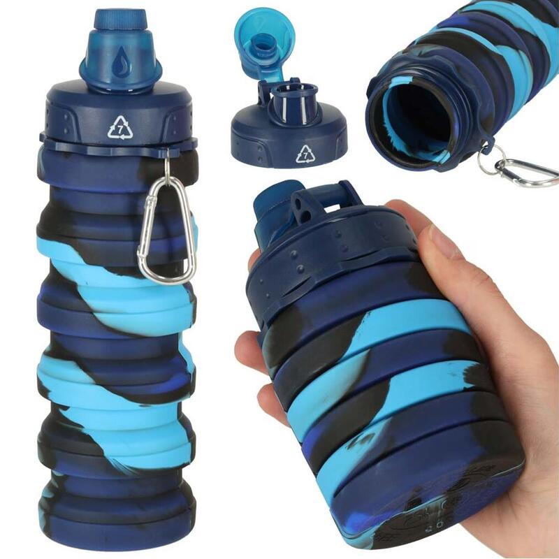 Sticla de apa pliabila, silicon, 250-500 ml, 13.5x7 / 23x7 cm,  albastru/negru