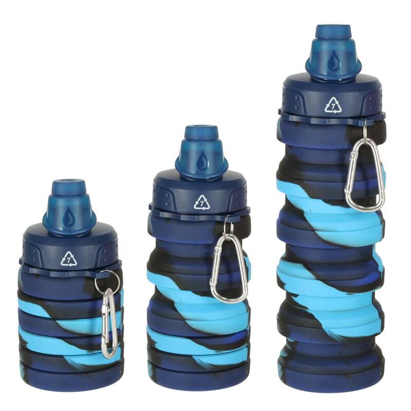 Sticla de apa pliabila, silicon, 250-500 ml, 13.5x7 / 23x7 cm,  albastru/negru