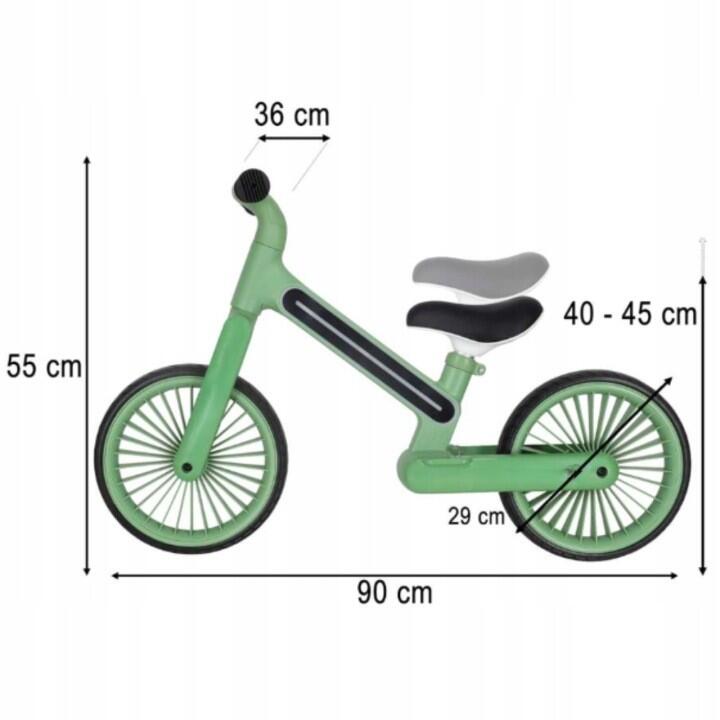 Bicicleta fara pedale copii, LED RGB, reglabila, 90 x 55 x 40-45 cm, verde