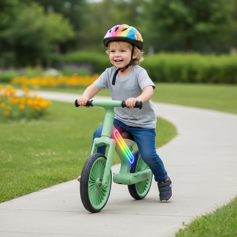 Bicicleta fara pedale copii, LED RGB, reglabila, 90 x 55 x 40-45 cm, verde