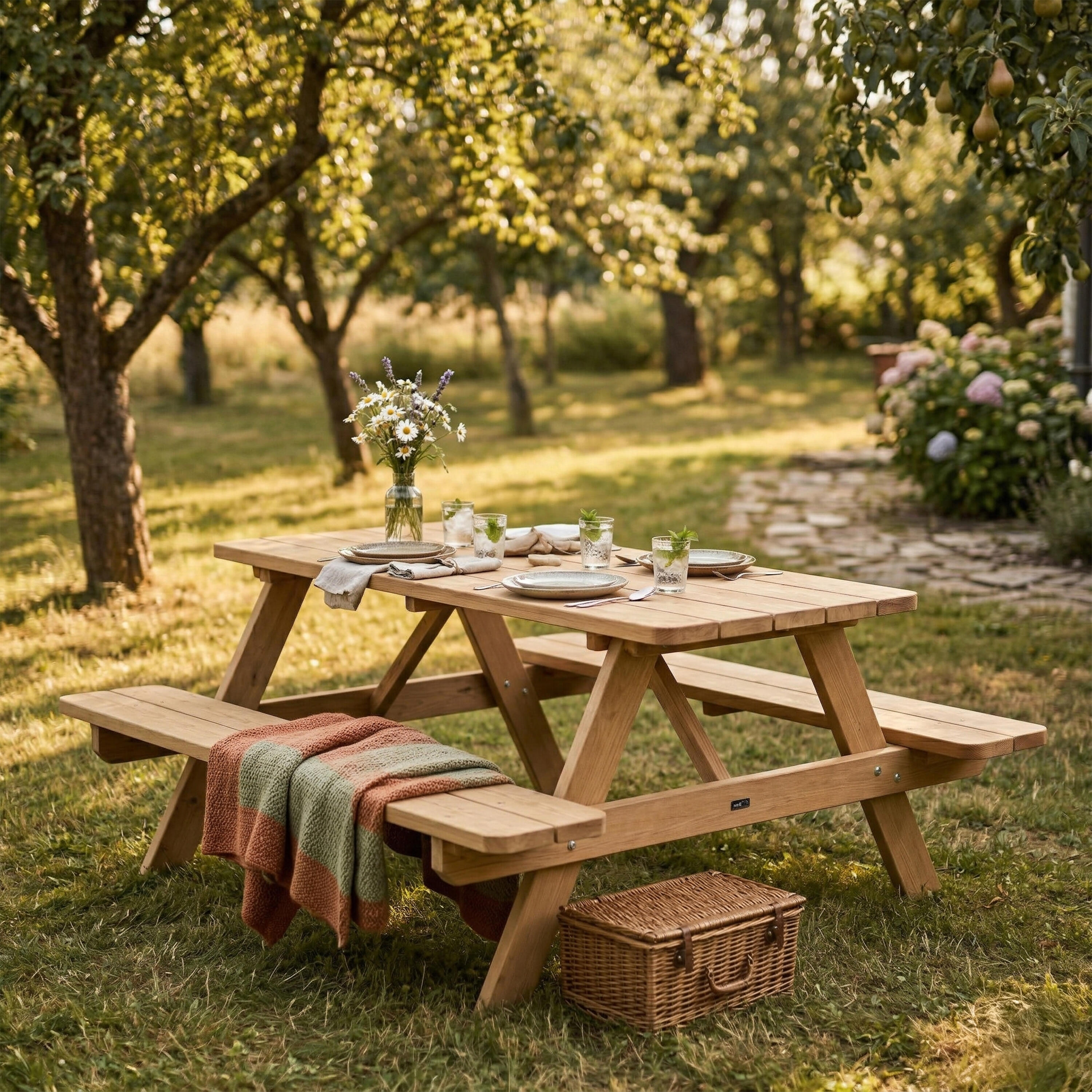 AXI Jean Table de pique-nique en bois, 6 personnes - Marron 3/6