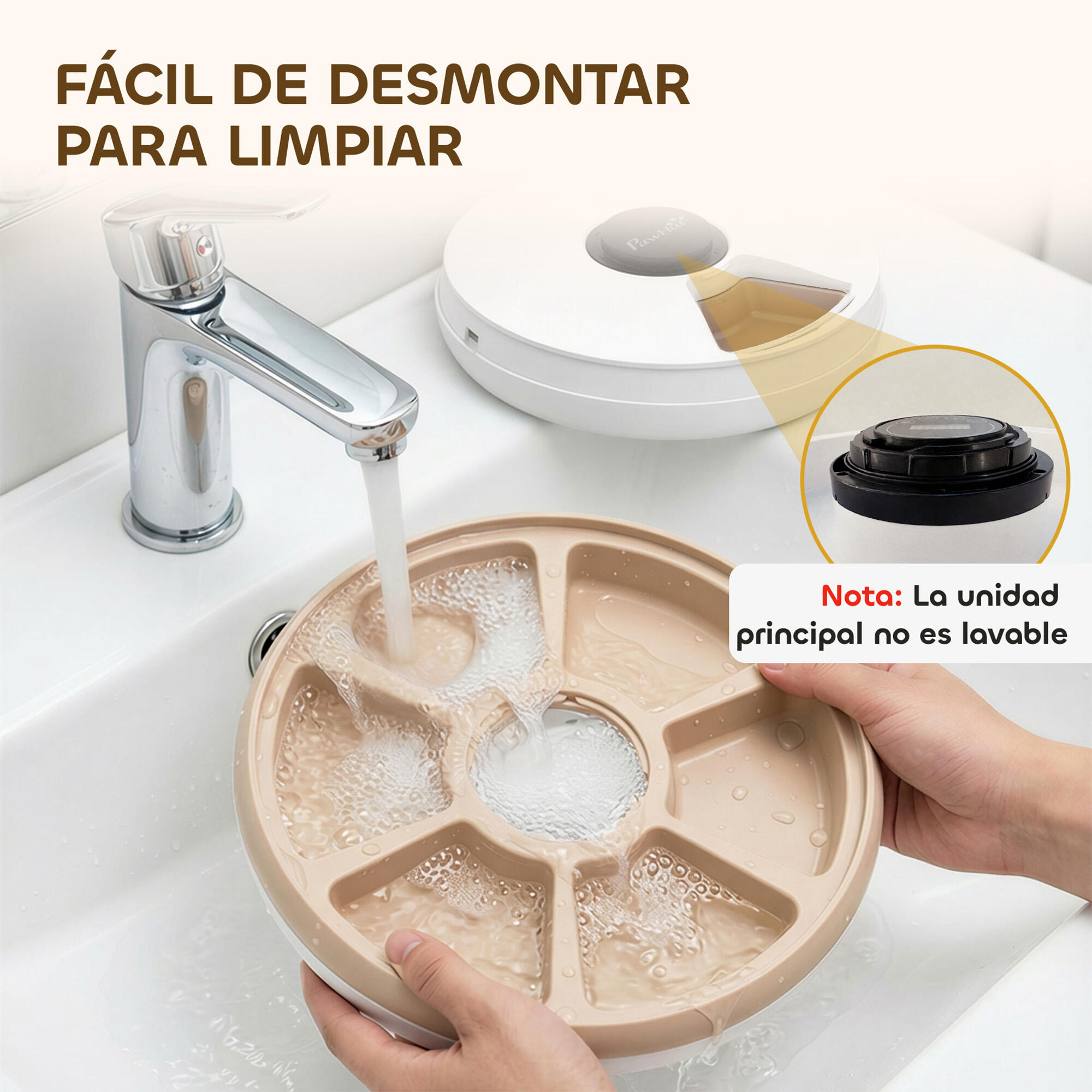 Comedero Automático Mascotas PawHut 31.5x31.5x8.3 cm Marrón 5/5
