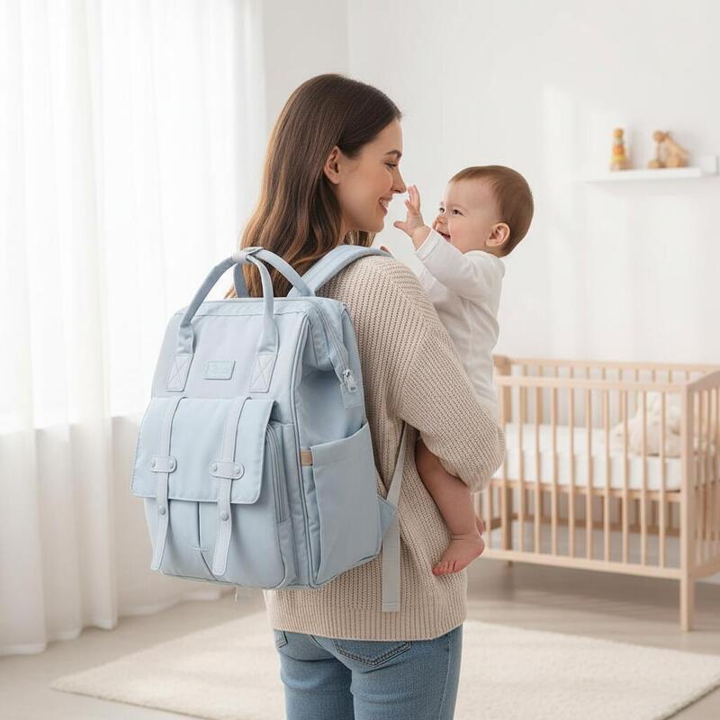 Rucsac multifunctional pentru scutece bebelusi, buzunare multiple, 40x30x15 cm