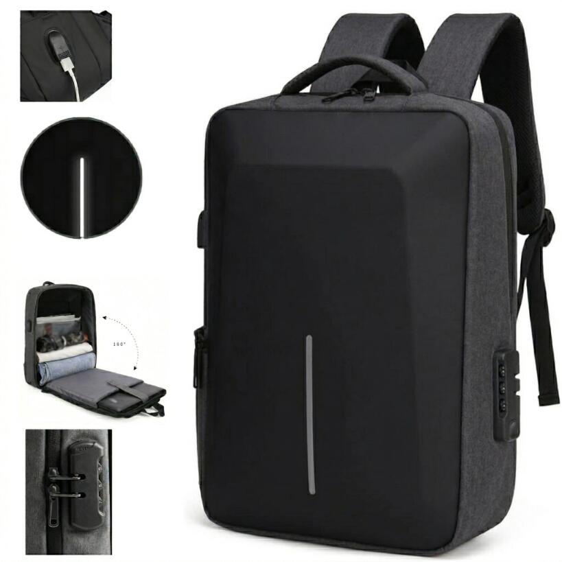 Rucsac laptop antifurt, inchidere cu cifru, USB incarcare, 45 x 32 x 14 cm