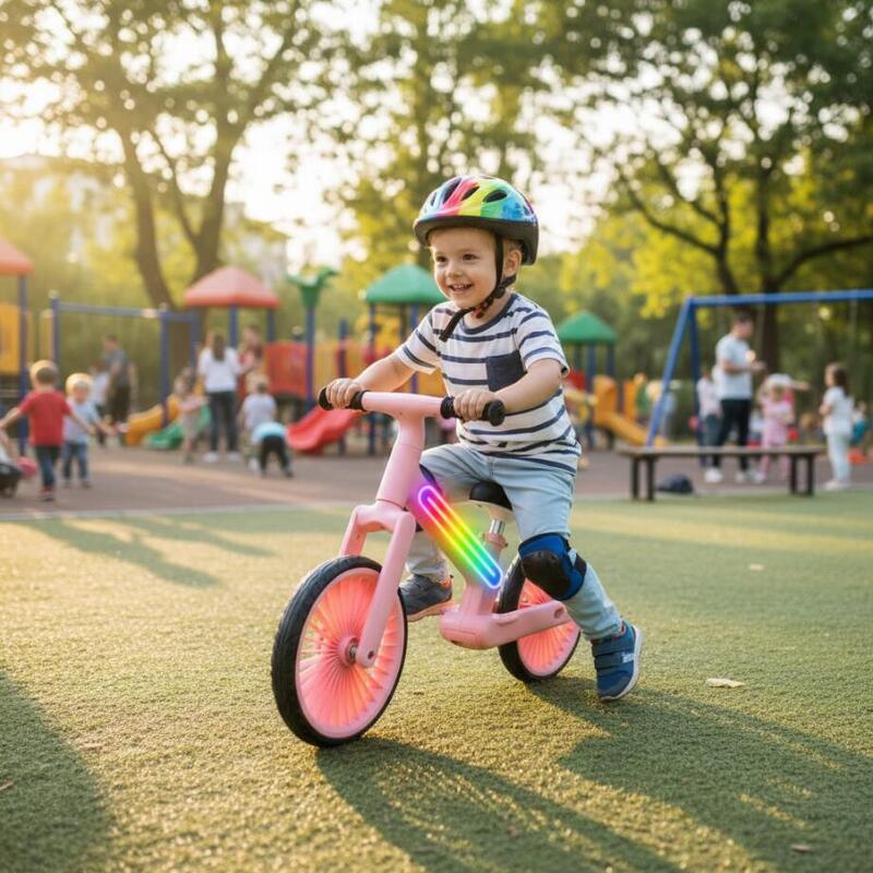 Bicicleta fara pedale copii, LED RGB, reglabila, 90 x 55 x 40-45 cm, roz