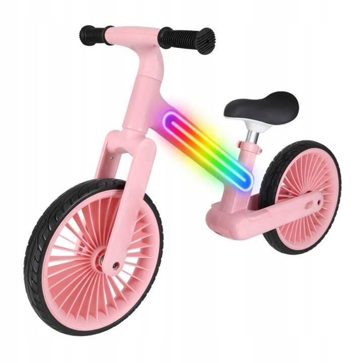 Bicicleta fara pedale copii, LED RGB, reglabila, 90 x 55 x 40-45 cm, roz