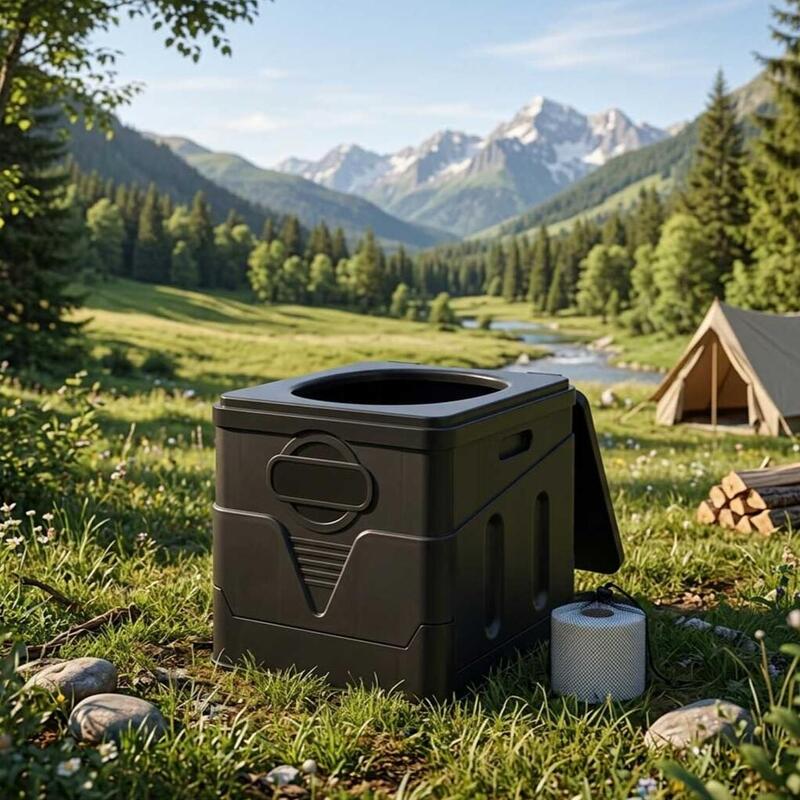Toaleta portabila pentru camping, pliabila, 20L, 12 saci, 29x33.5x31 cm