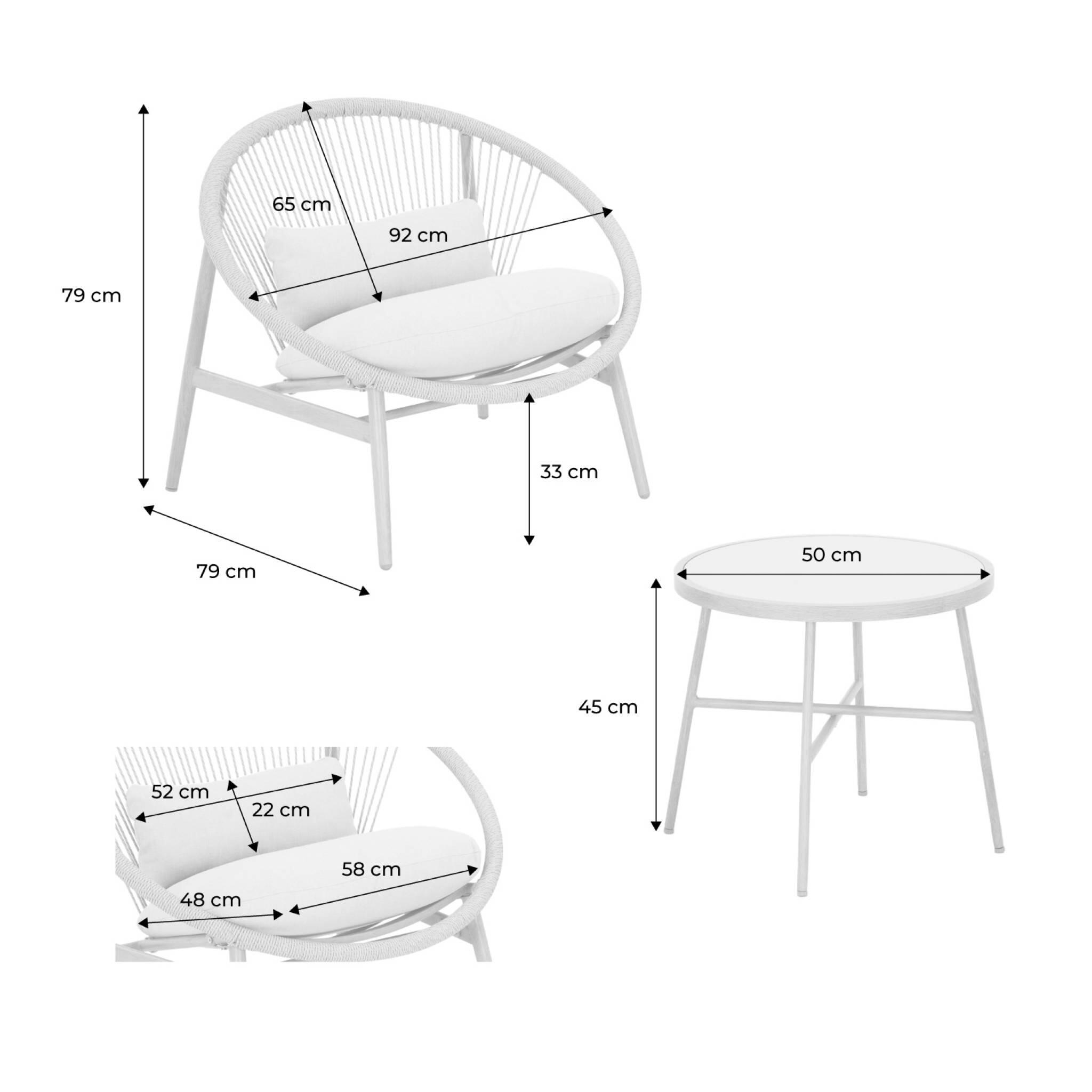 Conjunto de jardim de poltronas de jardim com mesa de aço e rattan, Bege 4/5
